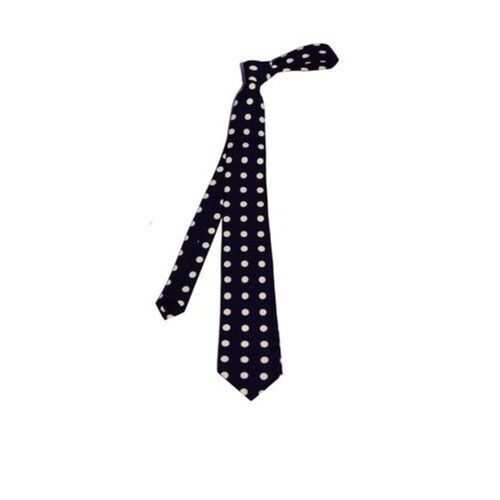 Black And White Stylish Seven-Fold Polka Dotted Free Size Nylon Tie For Men