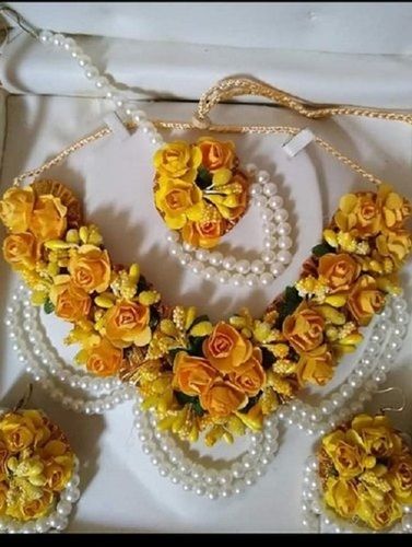 Multi Color Pearls Material Flower Design Necklace Set For Wedding Party