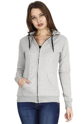 Multi Color Plain Pattern Full Sleeves Cotton Fashion Hoodies For Ladies