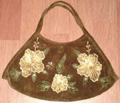 Ladies Embroidered Cotton Velvet Lightweight Brown Handbags For Personal Use