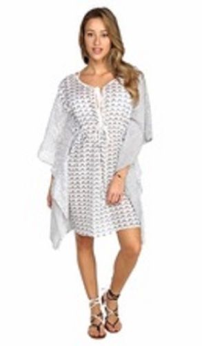 Ladies Printed Cotton Round Neck Regular Fit Beachwear Short Kaftans Poncho