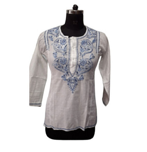 Ladies Round Neck Long Sleeve Cotton Embroidered Casual Wear Tunic Tops