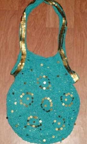 Ladies Sky Blue Lightweight Moisture Proof Crochet Sequin Handbags For Personal Use