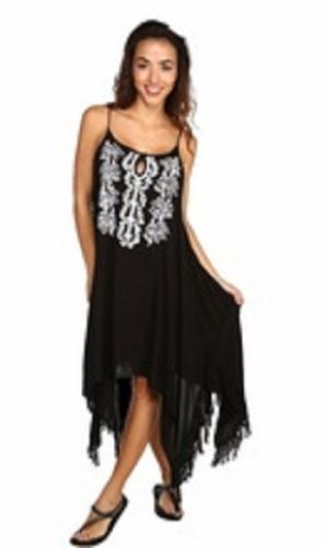 Ladies Sleeveless Spaghetti Strap Rayon Embroidered One Piece Long Dress