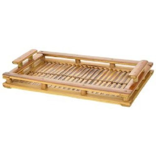 Light Brown Color Non Polished Finish Bamboo Food Serving Tray