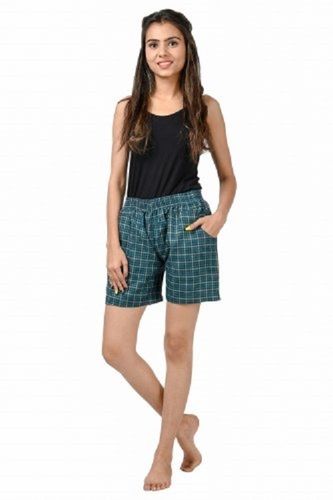 Multi Color Cotton Material Printed Check Pattern Shorts For Girls