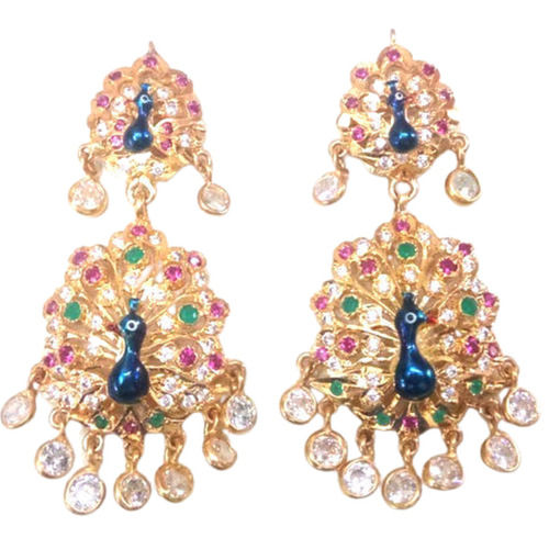 Peacock Shaped Multi Color Artificial Clip On Earrings For Women