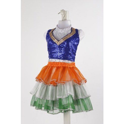 Round Neck Sleeveless Multi Color Plain Pattern Fold Dance Costume For Girls