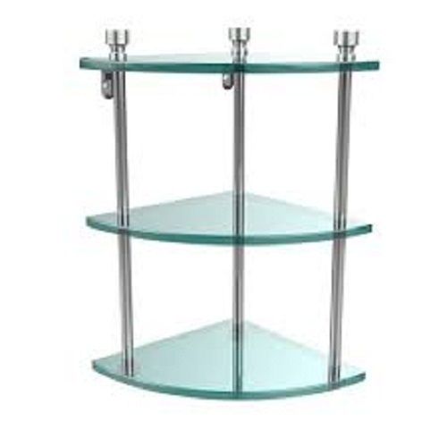 Brown And Green Brown Transparent Three Tier Corner Glass Shelf