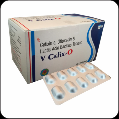 V Cefix-o Cefixime, Ofloxacin और लैक्टिक एसिड बेसिलस एंटीबायोटिक टैबलेट, 10x10 Alu Alu