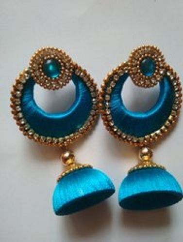 Multi Color Silk Thread Party Wear Earrings With Big Stone For Women