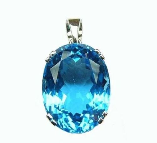 Oval Shape Blue Topaz 925 Silver Gemstone Pendants For Party Wear