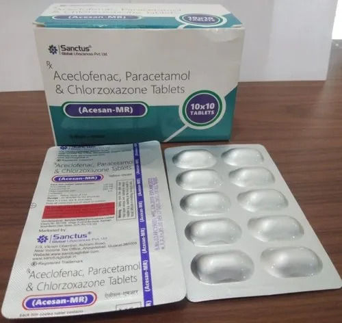Aceclofenac 100mg, Paracetamol And Chlorzoxazone Tablets