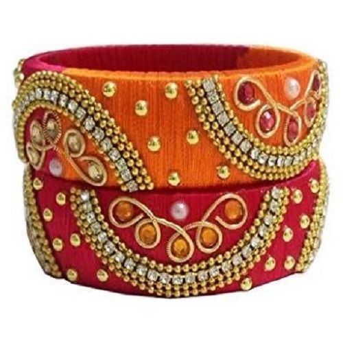 Designer Handmade Silk Thread Bangles For Party Wear With 2 Cm Width