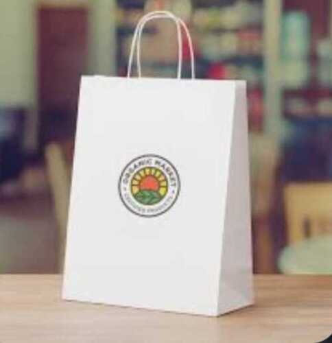 Handled Plain White Printed Paper Bag For Shopping, Grocery, Promotion And Mailing