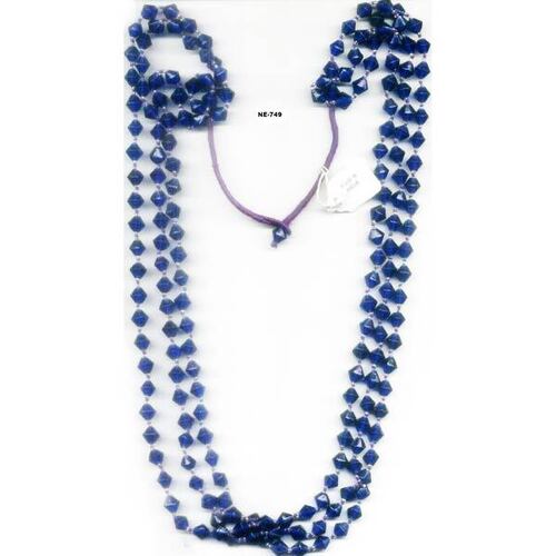 Light Weight And Blue Color Fashion Necklace With Three Lines Glass Beads Work