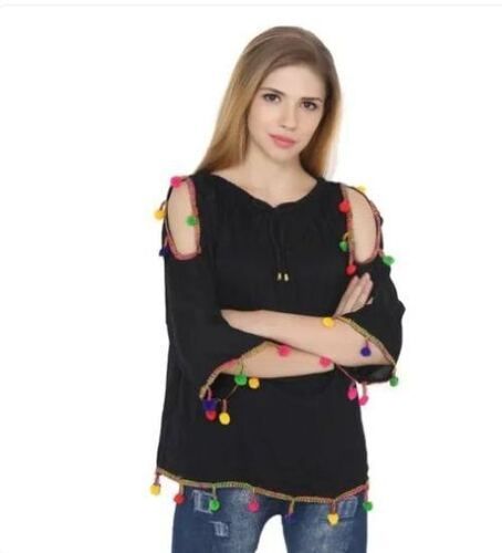 Multi Color 3/4th Sleeves Rayon And Blend Fabric Cold Sleeves Ladies Off Shoulder Top