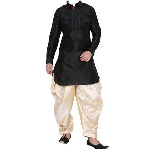 Multi Color Full Sleeves Pure Silk Fabric Standing Collar Party Wear Men'S Kurta Pajama 