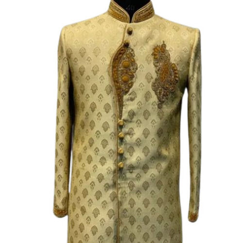 Multi Color Full Sleeves Tussar Silk Fabric Wedding Wear Men'S Sherwani 