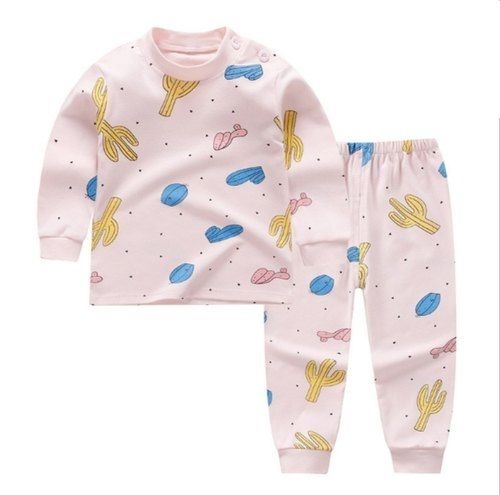 Automatic Multi Color Printed Pattern Full Sleeves And Round Neck Cotton Night Suits For Kids