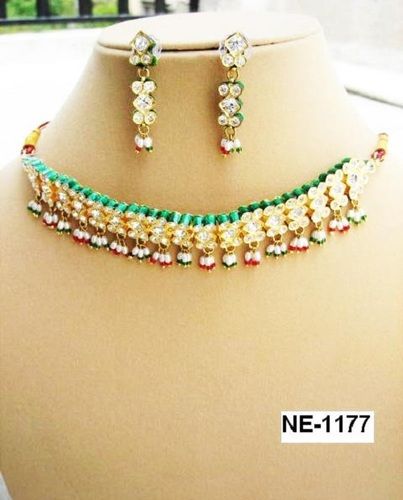 Silver Material Jarkan Diamond Work Kundan Earring Necklace Set