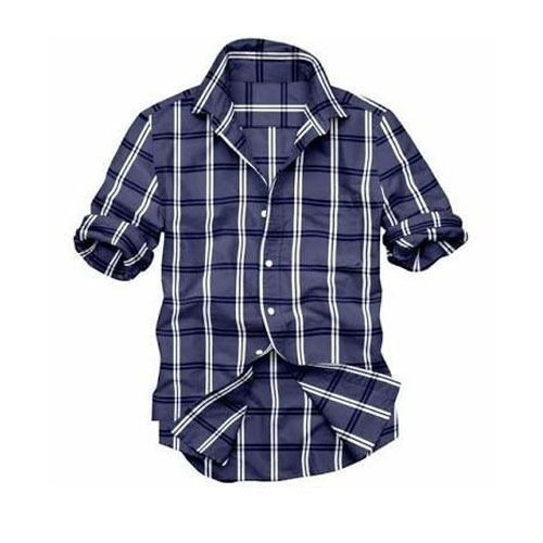 Blue And White Checked Mens Casual Cotton Shirts