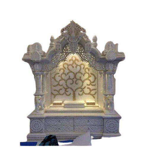 Easy To Clean Chemical Resistant White Marble Temple For Pooja Room