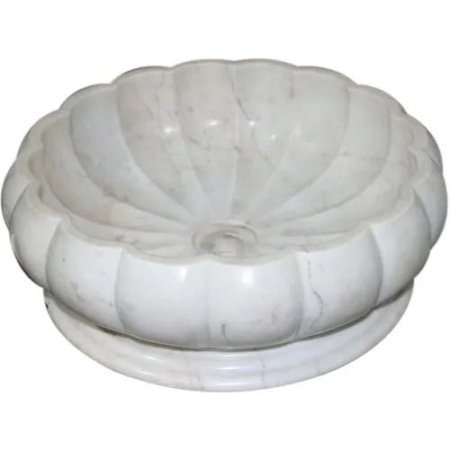 Easy To Install Glossy Surface Table Top Round White Marble Wash Basin