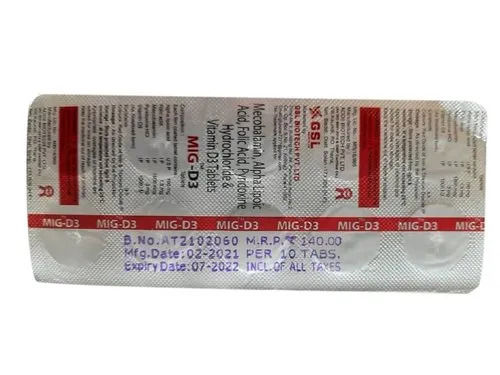MIG D3 Mecobalamin Alphalipoic Acid Folic Pyridoxine Hydrochloride Vitamin Tablets