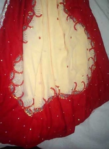 Red And Beige Embroidered Lightweight Party Wear Designer Saree With Blouse Piece