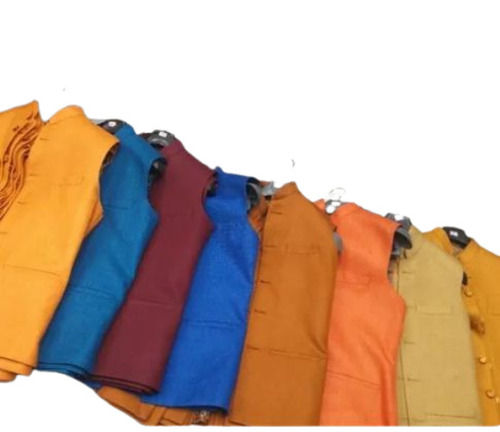 Multi Color Sleeveless Cotton Lien Fabric Plain Pattern Regular Fit Party Wear Men'S Nehru Jackets