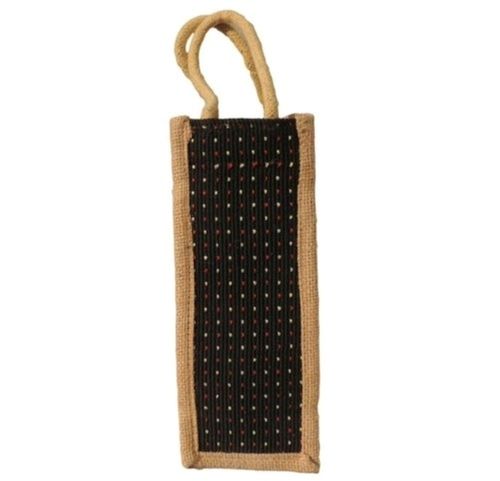 Black Brown Medium Size Eco-Friendly Stylish Designer Jute Bags For Carrying Bottles