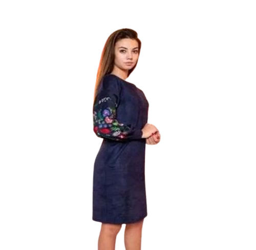 Multi Color Full Sleeves Cotton Fabric Ladies Party Wear Embroidered Midi Dress