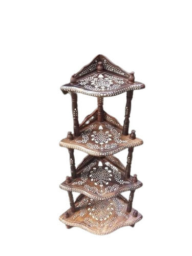 8X8X24 Inches Strong Durable Matt Finish Triangular Wooden Corner Rack  Bottom Diameter: 21  Centimeter (Cm)