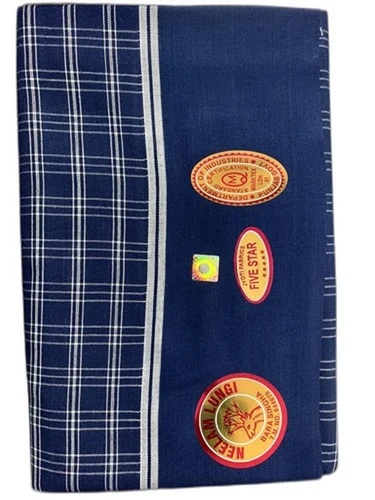 Blue And White Color Hand Wash Type Checked Cotton Dhoti For Casual Wear