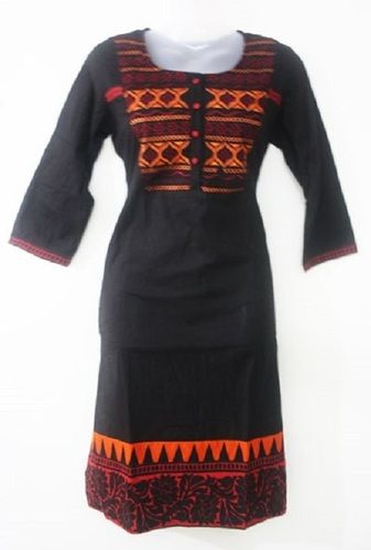 Ladies Embroidered Dobby 3/4th Sleeve Round Neck Casual Wear Kurtis