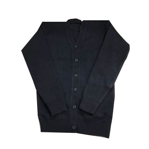 Wool V Neck Cardigan - Sizes S, M, L, XL | Black Color, Long Sleeves, Plain Pattern for Girls