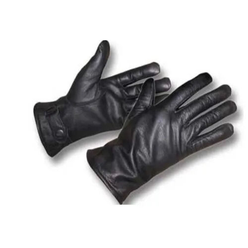 11-15 Inches Cuff Length Full Fingered Plain Black Leather Kevlar Gloves