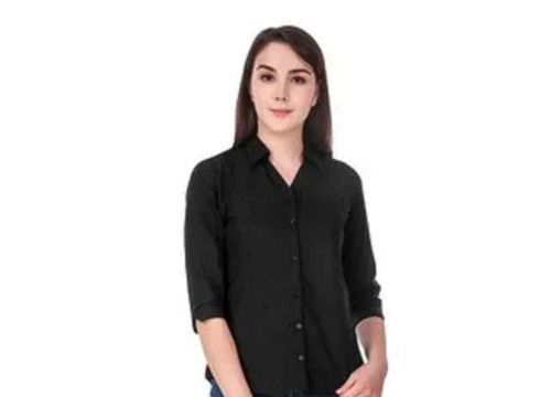 Classic Collar Plain Dyed Long Sleeves Breathable Casual Cotton Shirt For Ladies