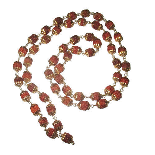 Five Mukhi And Round Shape Rudraksha Mala With Caps For Chanting Mantra And Prayer