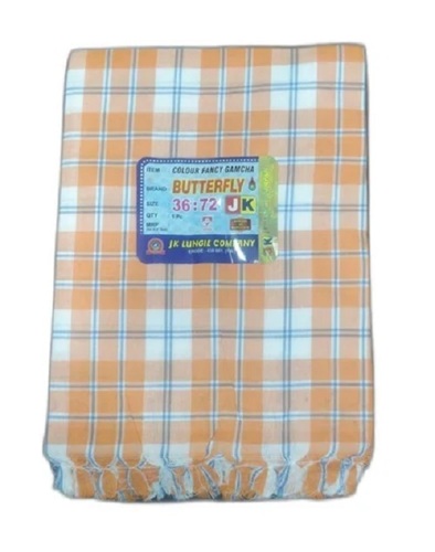 एंटी रिंकल गुणों के साथ हैंड वॉश टाइप चेक्ड ऑरेंज और व्हाइट कॉटन गामा