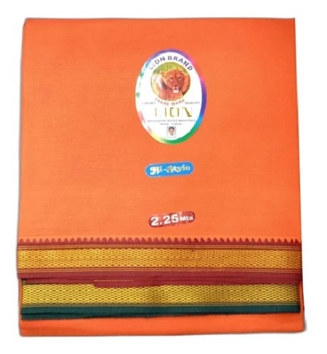 Hand Wash Type Plain Orange Color Mens Cotton Dhoti For Casual Wear