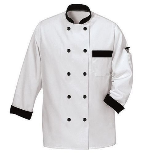 White Polycotton Stand Collar Plain Button Closure One Pocket Full Sleeves Chef Coat