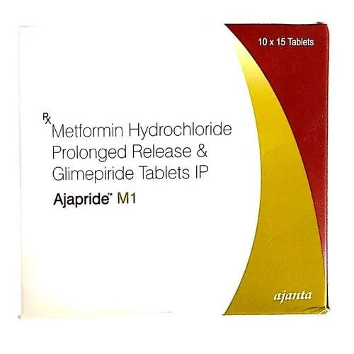 Ajapride M1 Glimepiride And Metformin Anti-Diabetic Tablet, 10x15 Blister