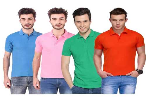 Cotton Casual Wear Half Sleeves Mens T Shirt With Collar Neck