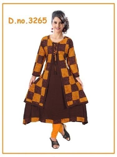 Semi Stitched Type Full Sleeve Ladies Printed Cotton Kurtis For Casual Wear