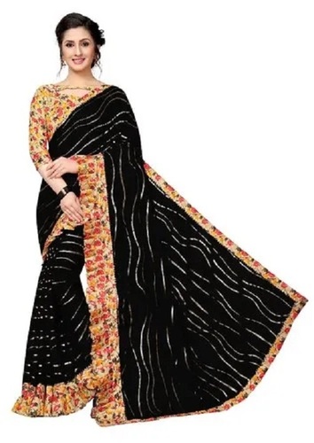 Silk Saree - 6 Meters Length with Blouse Piece | Black Casual Wear, Lightweight, Printed Design, Breathable, Skin-Friendly, Highly Absorbent, Regular Fit, Suitable for All Seasons