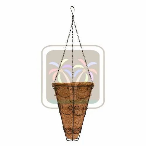 Coco Fiber Conical Hanging Basket With Mild Steel Frame Material And 9 Inch Size