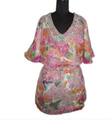 Multi Color 3/4th Sleeves Chiffon Fabric Western Design Casual Wear Ladies Printed Tunic Tops