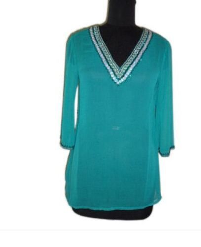 Multi Color Full Sleeves Chiffon Fabric Western Design V-Neck Ladies Tops